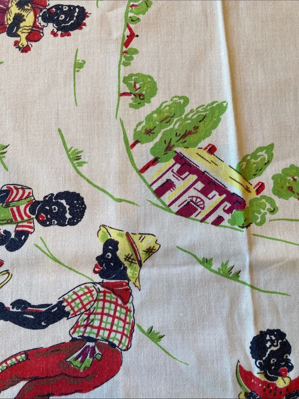 Vintage African Americana Cotton Tablecloth Rare Mammy & Family‎ Work On Farm